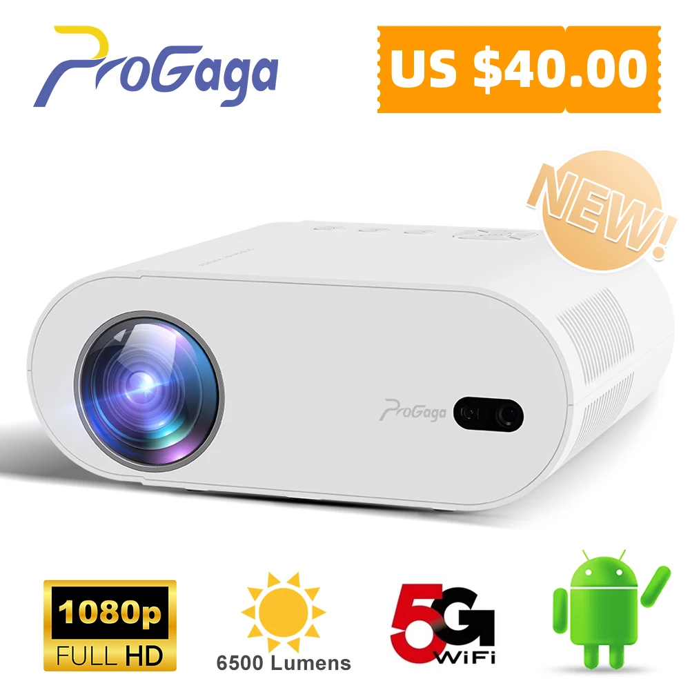 

Progaga PG510W 1080P Full HD Projector Android 11.0 Real 120 Inch 6500 Lumens Wifi Support 2K 4K Home Portable Projector Beamer