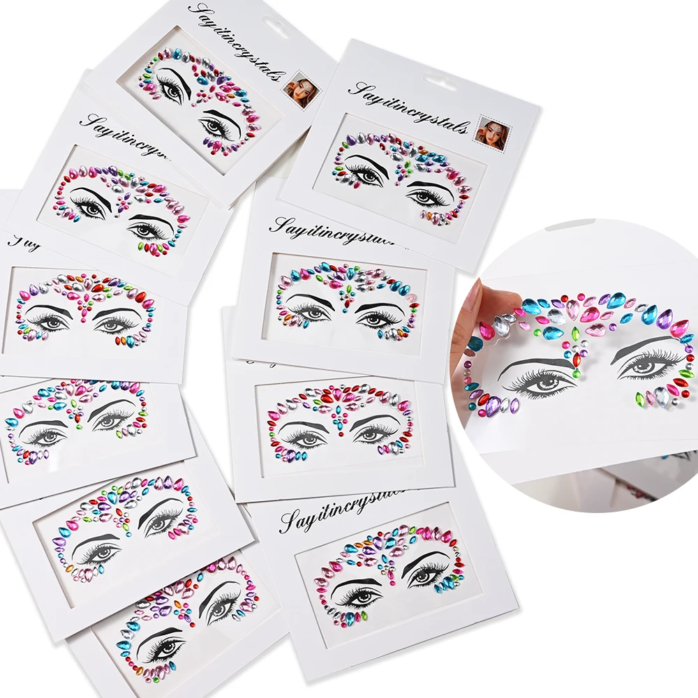 3D Rhinestone Face Tattoo Stickers For Festival Glitter Makeup Jewelry Sticker On Face Crystals Gems Jewels Diamonds Decoration 4