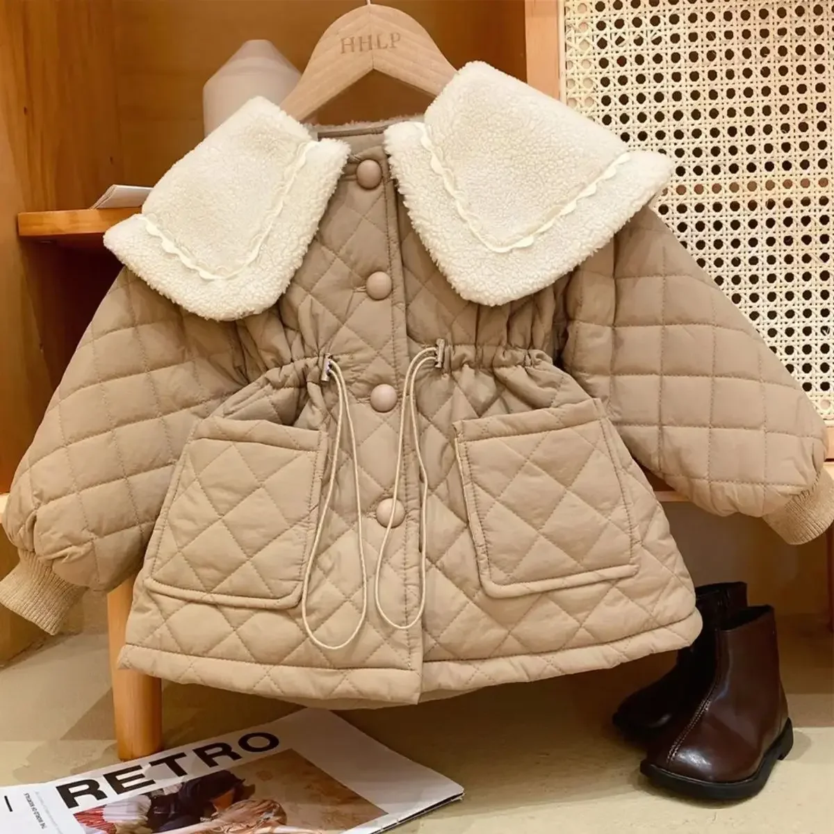 New Girls Winter Long Coats Big Fur Collar Cotton Padded Velvet Thick Warm Overcoats Kids Children Princess Coat Clothes