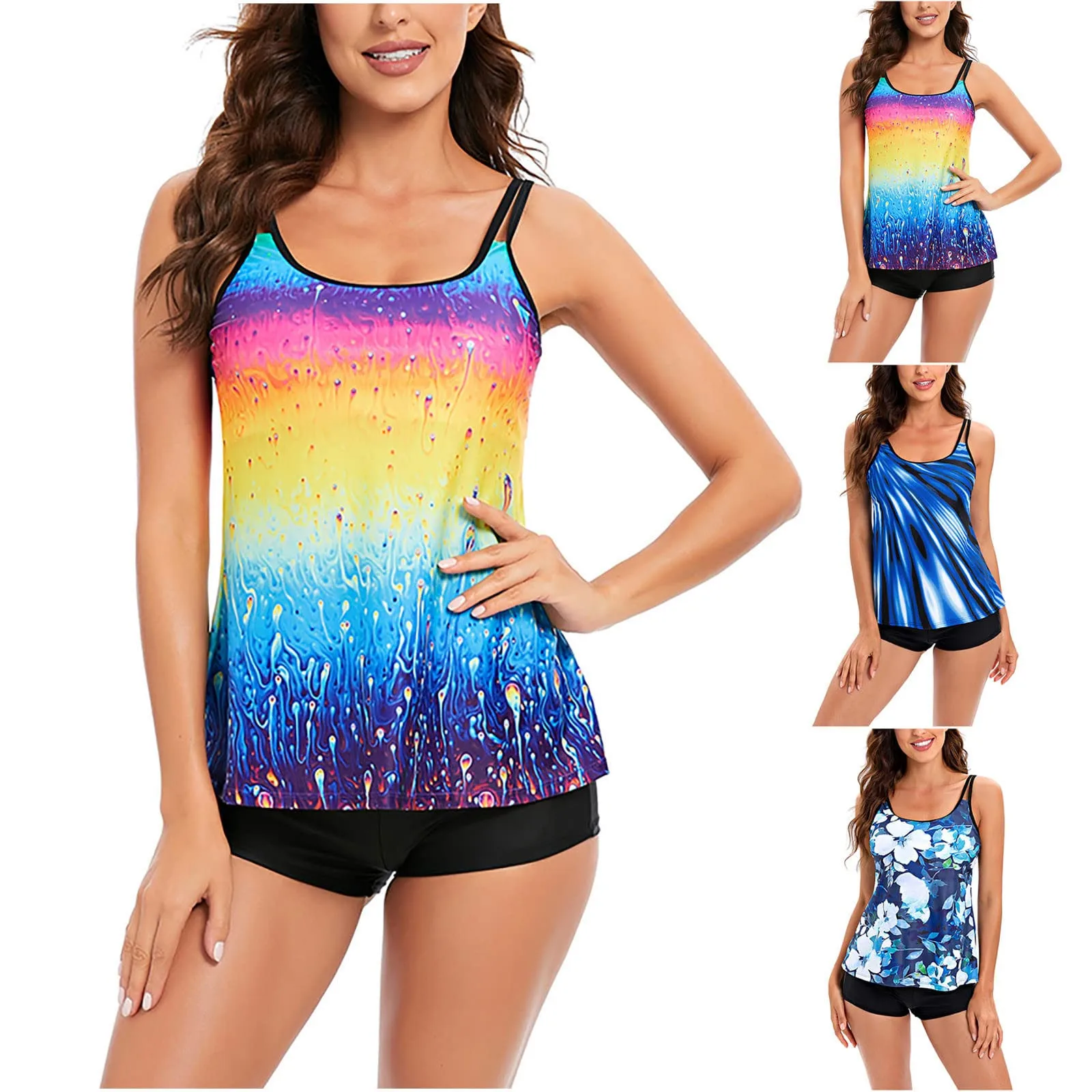 

Женский модный купальник с принтом, повседневный консервативный купальник большого размера, раздельная пляжная одежда, топы и однотонные плавки