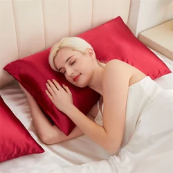 Luxurious Solid Mulberry Silk Pillowcase for Hair and Skin Protection - Standard Queen Size (Wine Red)