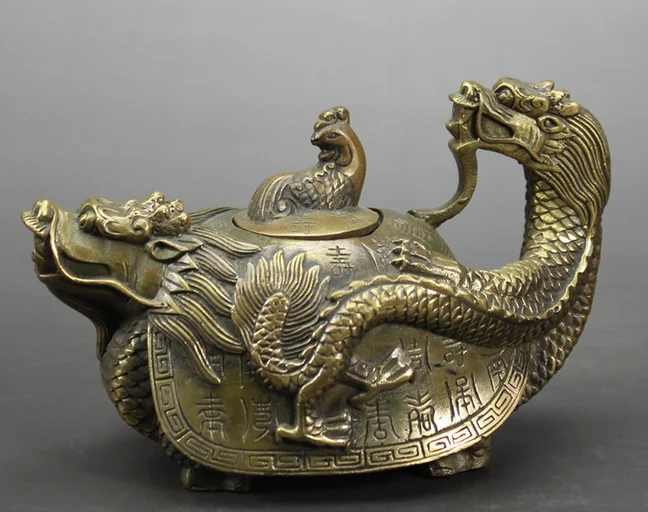 

Pure copper longevity dragon turtle pot ornaments kettle teapot Feng Shui bronze crafts antique collection misce Home Furnishing