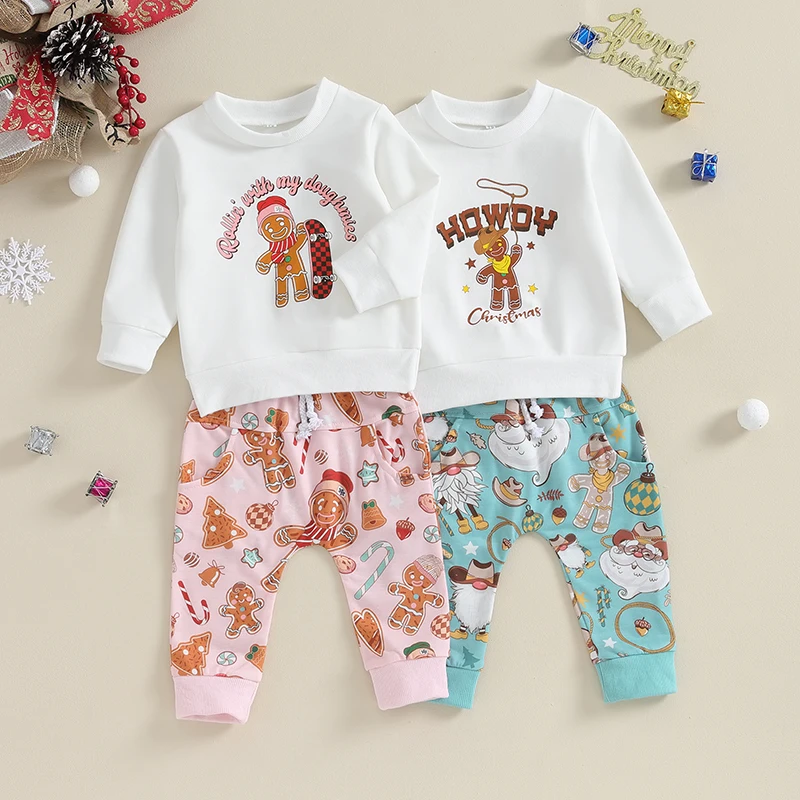 

2023-09-05 Lioraitiin 6M-4Y Toddler Baby Christmas Clothes Letter Long Sleeve Pullover Gingerbread Man Pattern Pants Outfit