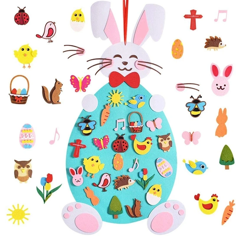 

Christmas Decor Wall Hanging Ornaments Kids DIY Felt Tree Pendant Children Room Easter Cartoon Bunny Educational Toy Gift Props