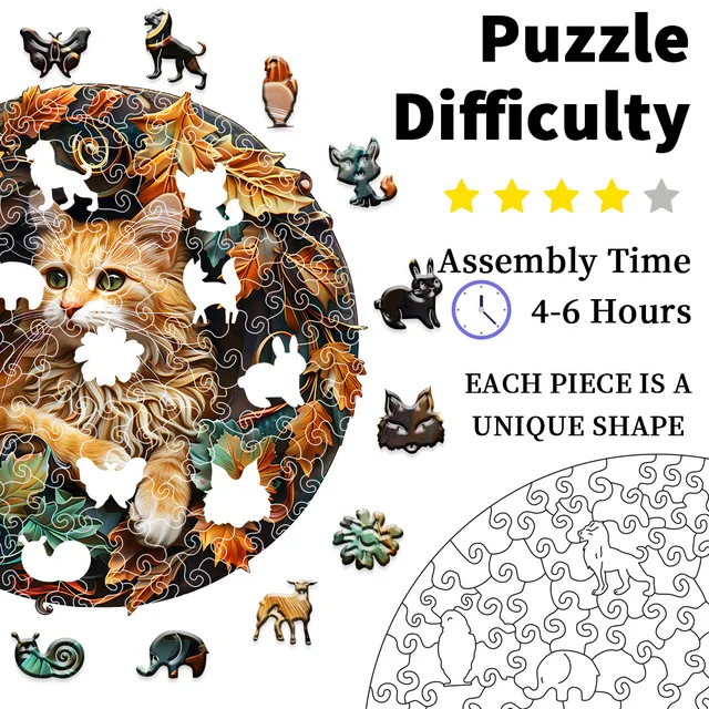 Wooden Puzzles for Adults, Visual 3D Cat Wood Puzzles Adult, Unique Animal Shape Wooden Jigsaw Puzzles for Adults, Birthday Gift 5