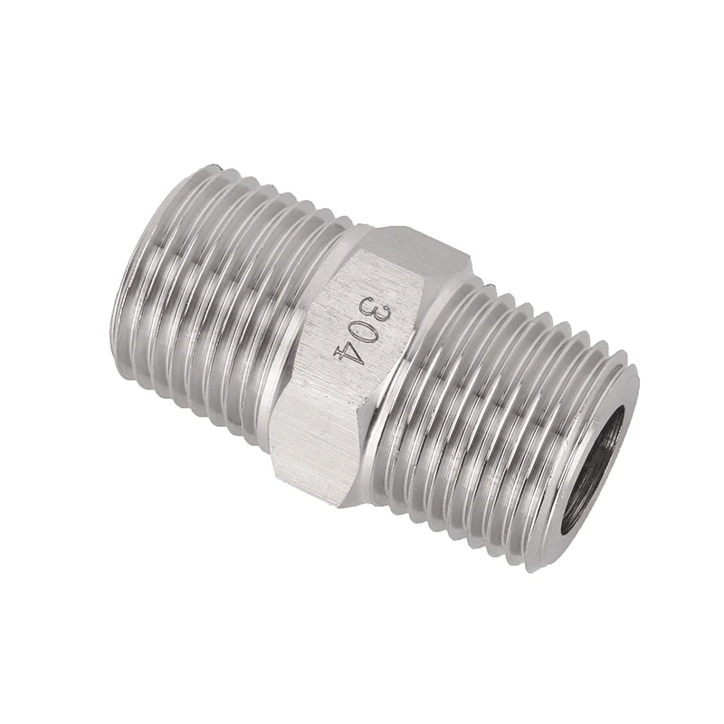 1/8" 1/4" 3/8" 1/2" 3/4" 1" BSPT BSPP BSP NPT Male Thread 304 Stainless Steel Hex Nipple High Pressure Pipe Fitting Coupler
