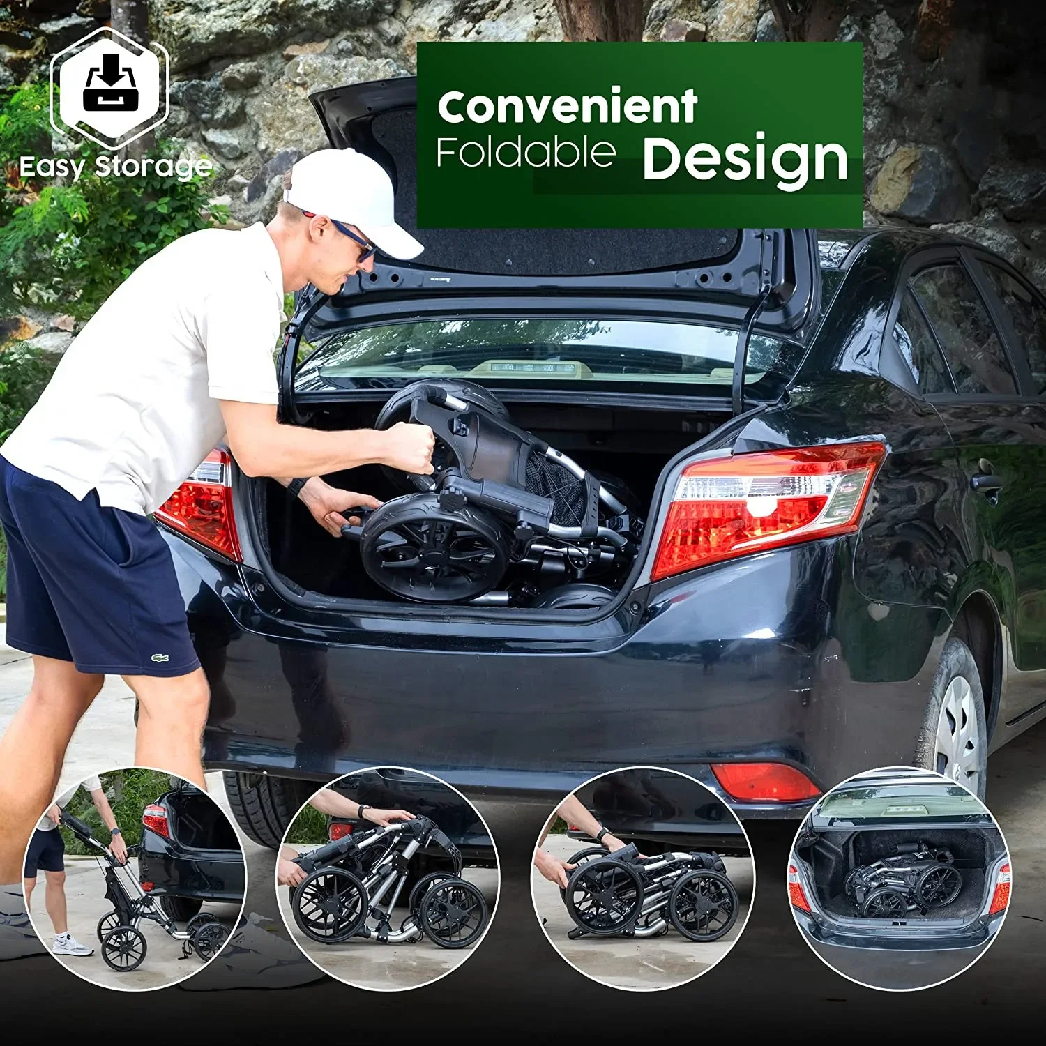 4-Wheel Golf Cart Golf Cart with Foot Brake and Umbrella Stand