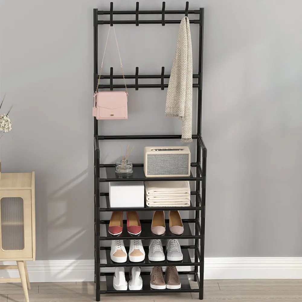 Floor Standing Simple Clothes Hanger Minimalist Clothes Rack Multifunctional All-In-One Hanger Living Room Organizer Shoe Shelf 3
