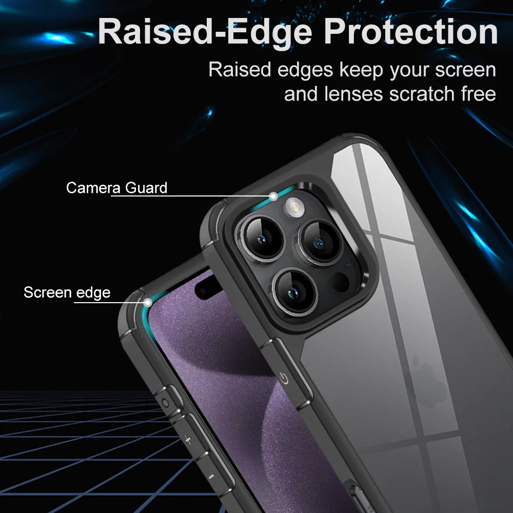 Luxury Transparent Shockproof Bumper Armor Case with Rugged Frame and Hard Back Cover