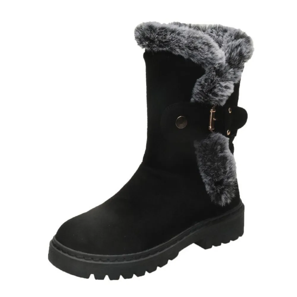 Luxury Women Mid-Calf Boots Outdoor Ankle Boots Round Toe Wedges Slip on Shoes Female Fashion Comfortable Warm Snow Boots Women