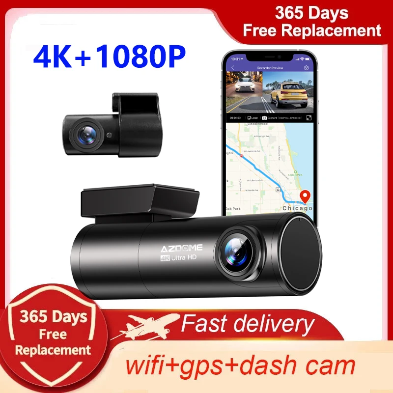 AZDOME M300S 4K Car DVR Voice Control Dash Cam With GPS Wifi Dashcams Car Camera UHD 3840*2160P Night Vision 24H Parking Monitor 1
