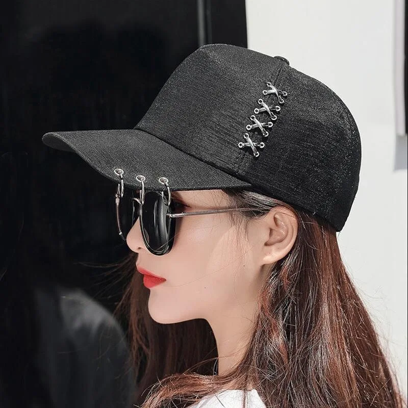 Hot Sale Unisex Y2K Cap Solide Plain Baseball Cap Outstreet Women Cross Metal Decoration Cap Female Trendy Hat