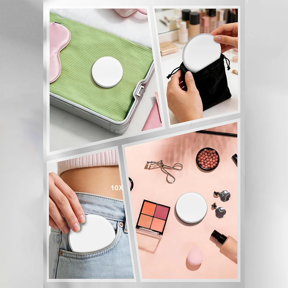 LED Pocket Mirror - Rechargeable Compact Cosmetic Mirror with Light, Travel-Friendly and Folding Design, 1X/10X Magnification