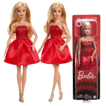 Original Barbie Mattel Fashionistas 80th Anniversary Doll Celebration Red Dress Blonde Necklace Accessories 1/6 Girls Toys Gifts