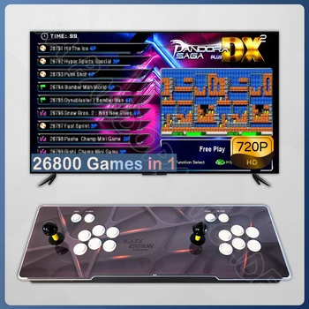 판도라 DX 플러스 박스 26800 인 1 레트로 아케이드 게임기, 듀얼 조이스틱, LED 라이트 버튼 콘솔, 가족 놀이에 적합