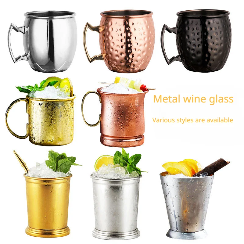 

530ml Moscow Mule Cocktail Copper Plated Hammer Point Mugs Metal Mug Cup Stainless Steel Beer Wine Coffee Cup Bar Tool