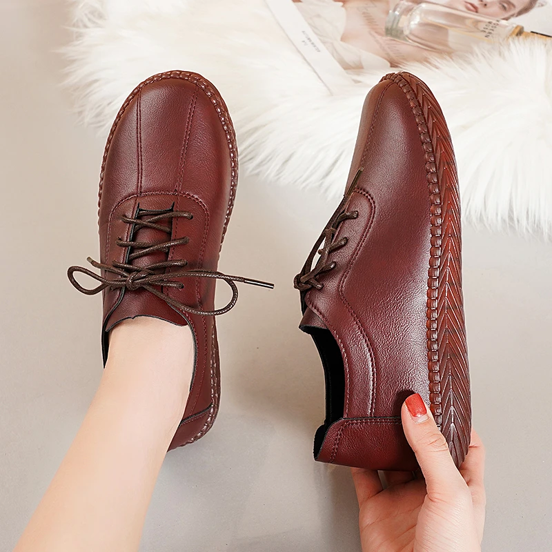 New Fashion Loafers Women Leather Shoes Soft Casual Flat Shoes