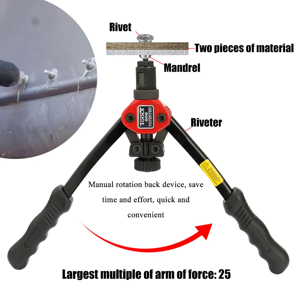12in Labor-saving Hand Riveter BT-606 Double Insert Manual Rivet Machine Riveting Tools with Nuts