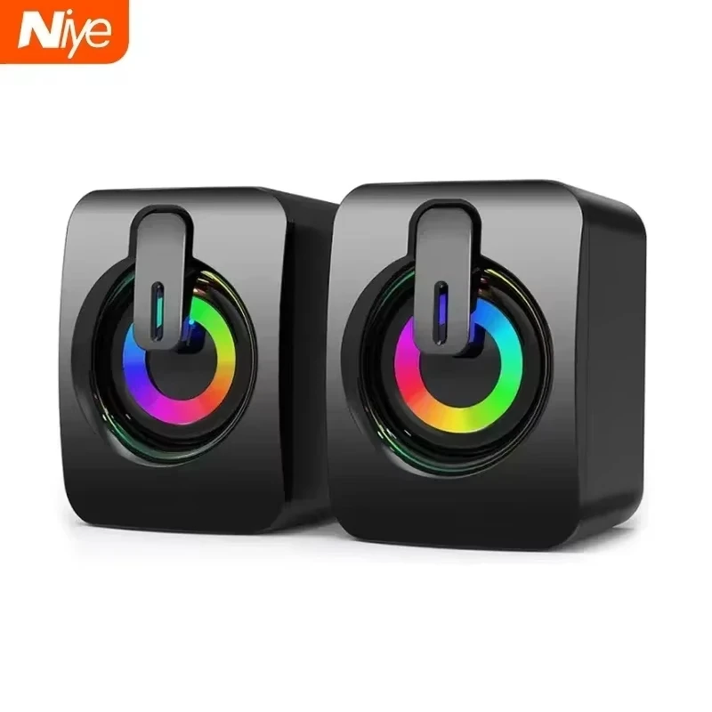 유선 컴퓨터 스피커 USB 사운드 박스 HIFI 스테레오 마이크 내장 LED 라이트 데스크탑용 도매 서브우퍼