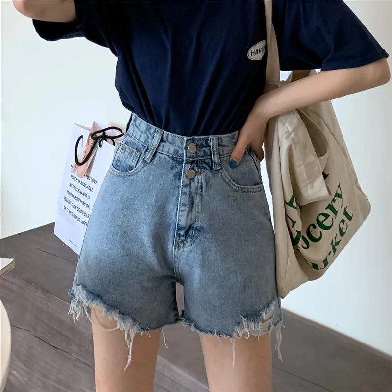 2021 Summer New High Waist Jeans Shorts Women Loose Thin A-line Wide Leg Pants Hot Pants Button Tide Fashion Denim Shorts Female zara shorts