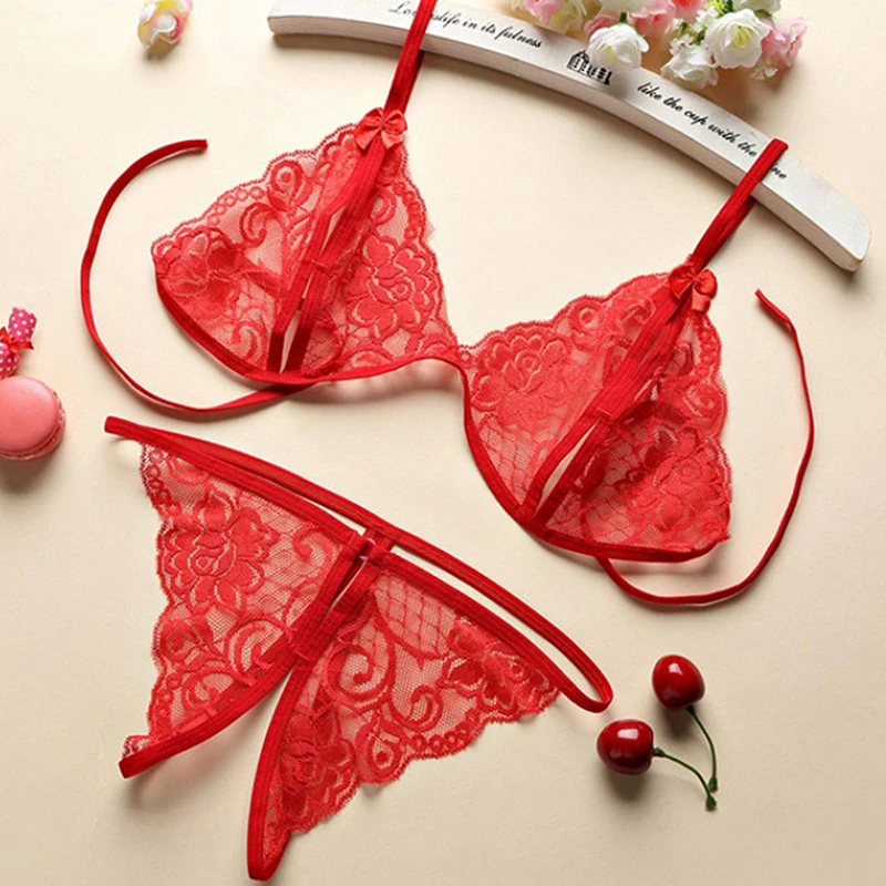 Women Lingerie Lace Bra Set Ruffle Transparent Underwear Push Up Bra With Panty Briefs Sets For Women Lingerie