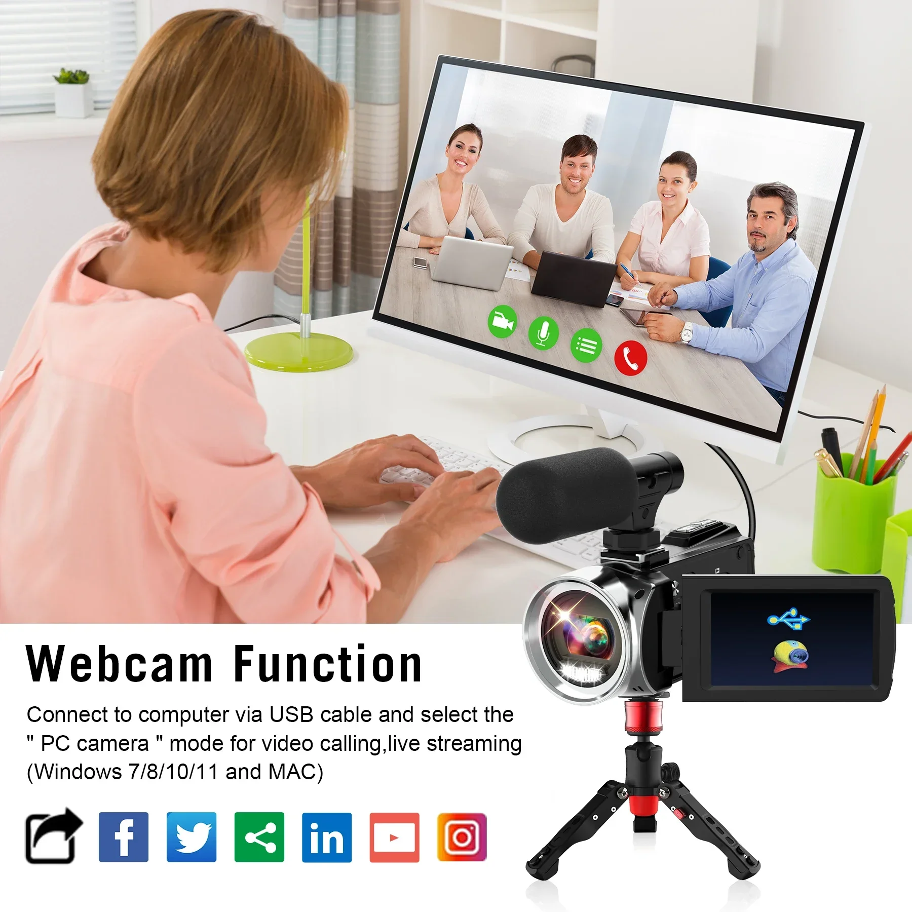 4K Camcorder with Microphone 18X Zoom Infrared Vlogging Video Camera for Youtube 48MP Portable Digital Recorder Live Streaming - 5