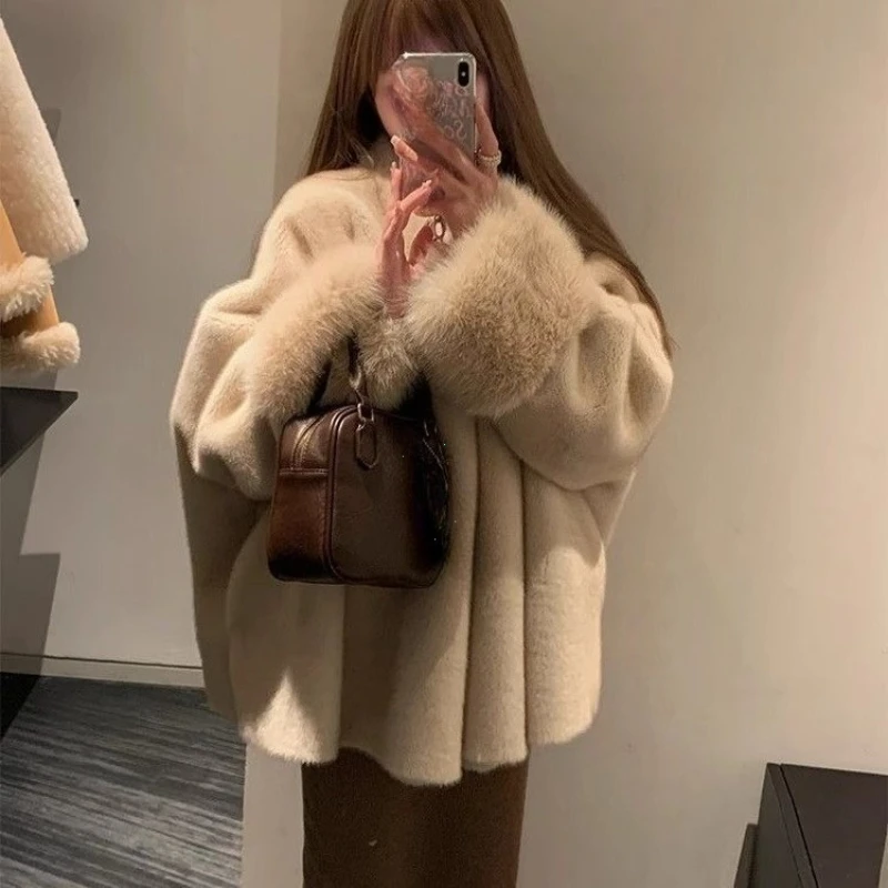 Faux Mink Fur Coat for Women Winter Thick Loose Hairy Casual Jacket Y2K Fashion Streetwear Long Sleeve Warm Fur Outerwear