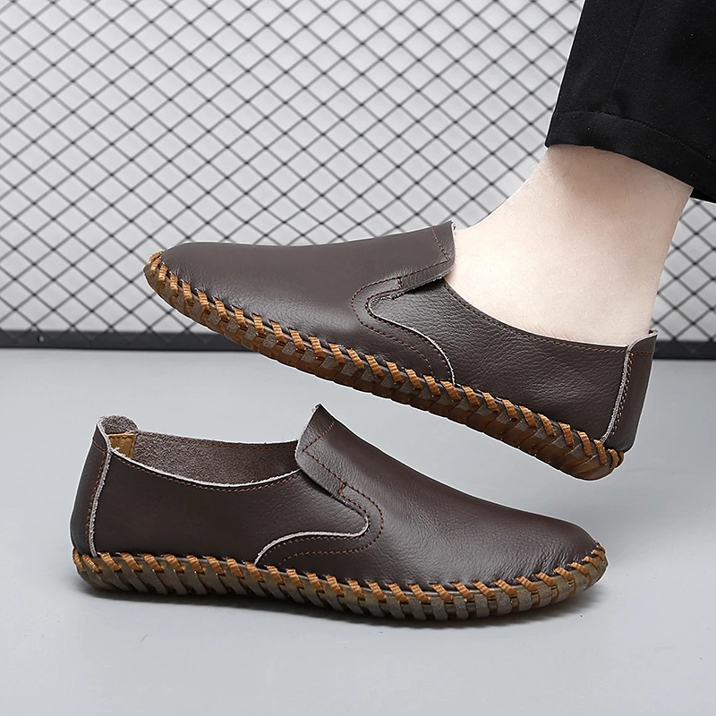 Casual Leather Shoes For Men New British Style Men's Good Quality Casual Leather Business Shoes Slip On Loafers Large Size 47