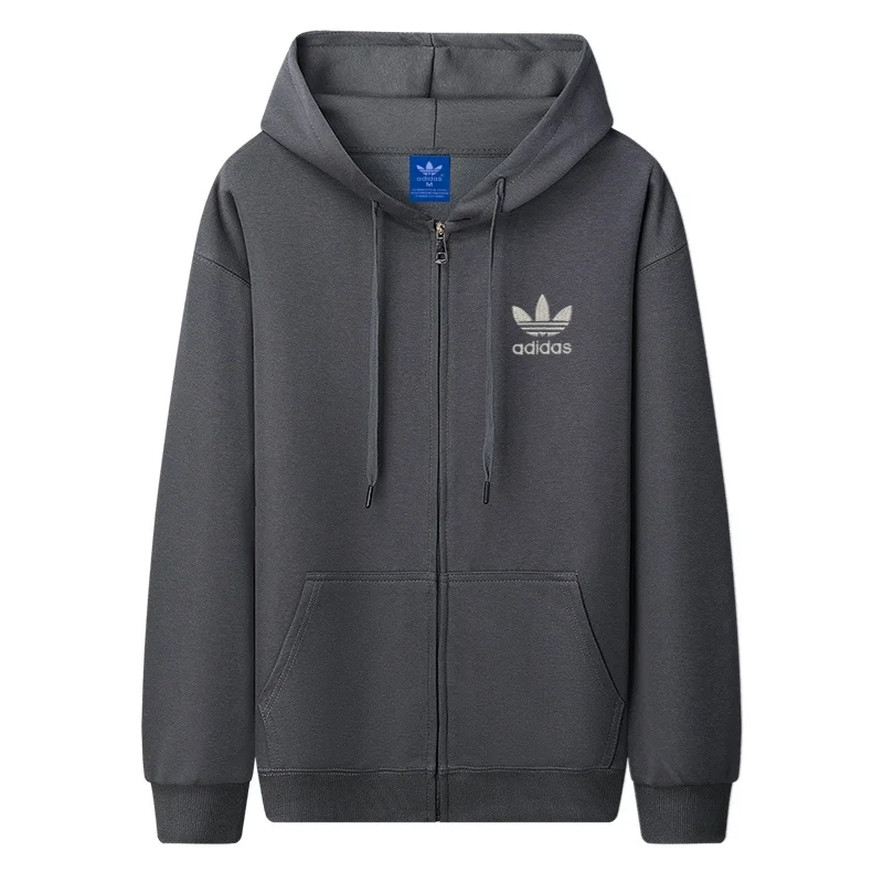 Adidas Hoodies Men and Women Oversize Comfortable Zipper Regular Style Hooded Cardigan Sweatshirts Black/Beige/Grey