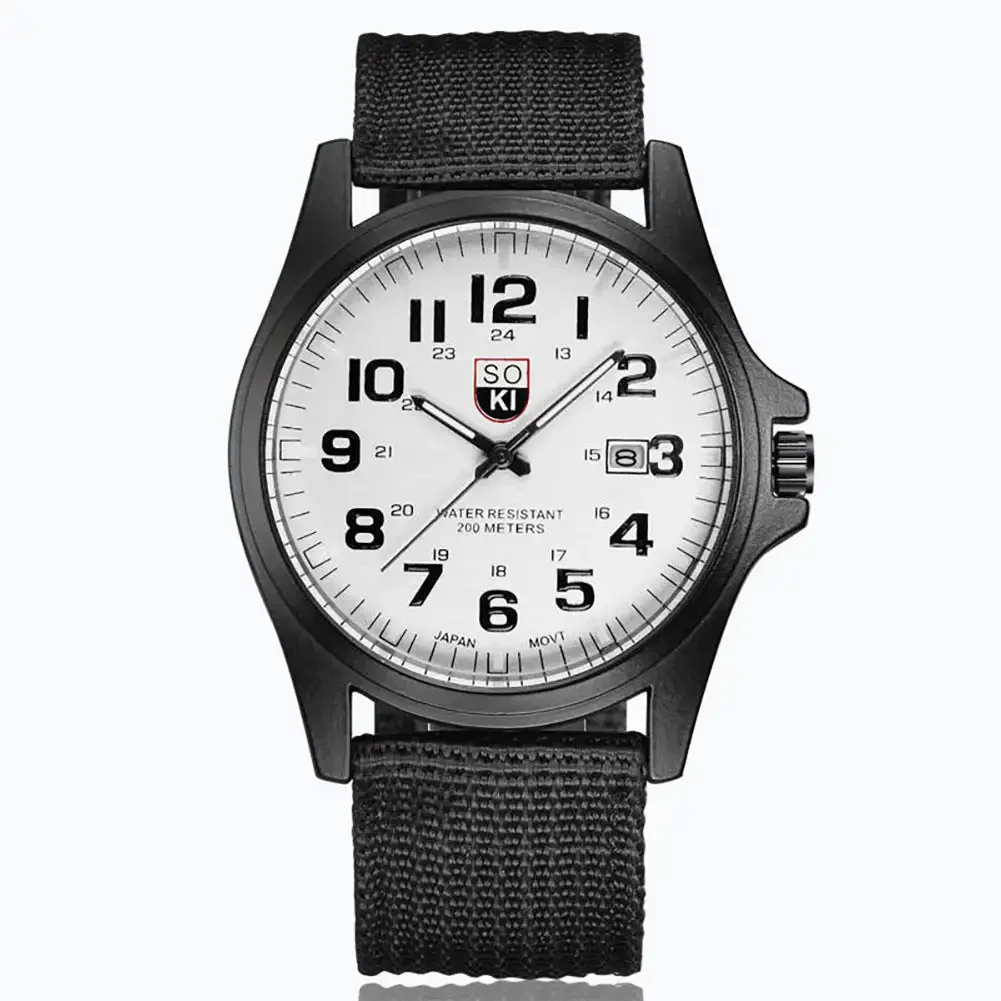 Men's Brown Nylon Strap Quartz Watch - Stylish Round Dial with Date Display