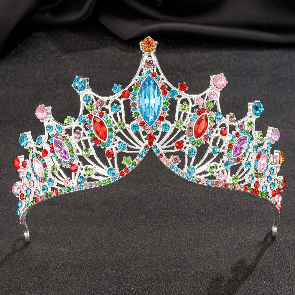 KMVEXO New Wedding Elegant Vintage Baroque Colorful Crystal Tiaras Crowns for Women Girls Bride Wedding Hair Jewelry Accessories