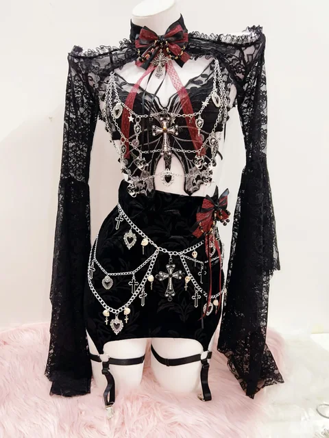Lace Shrug Metal Butterfly Top and Skirt 6