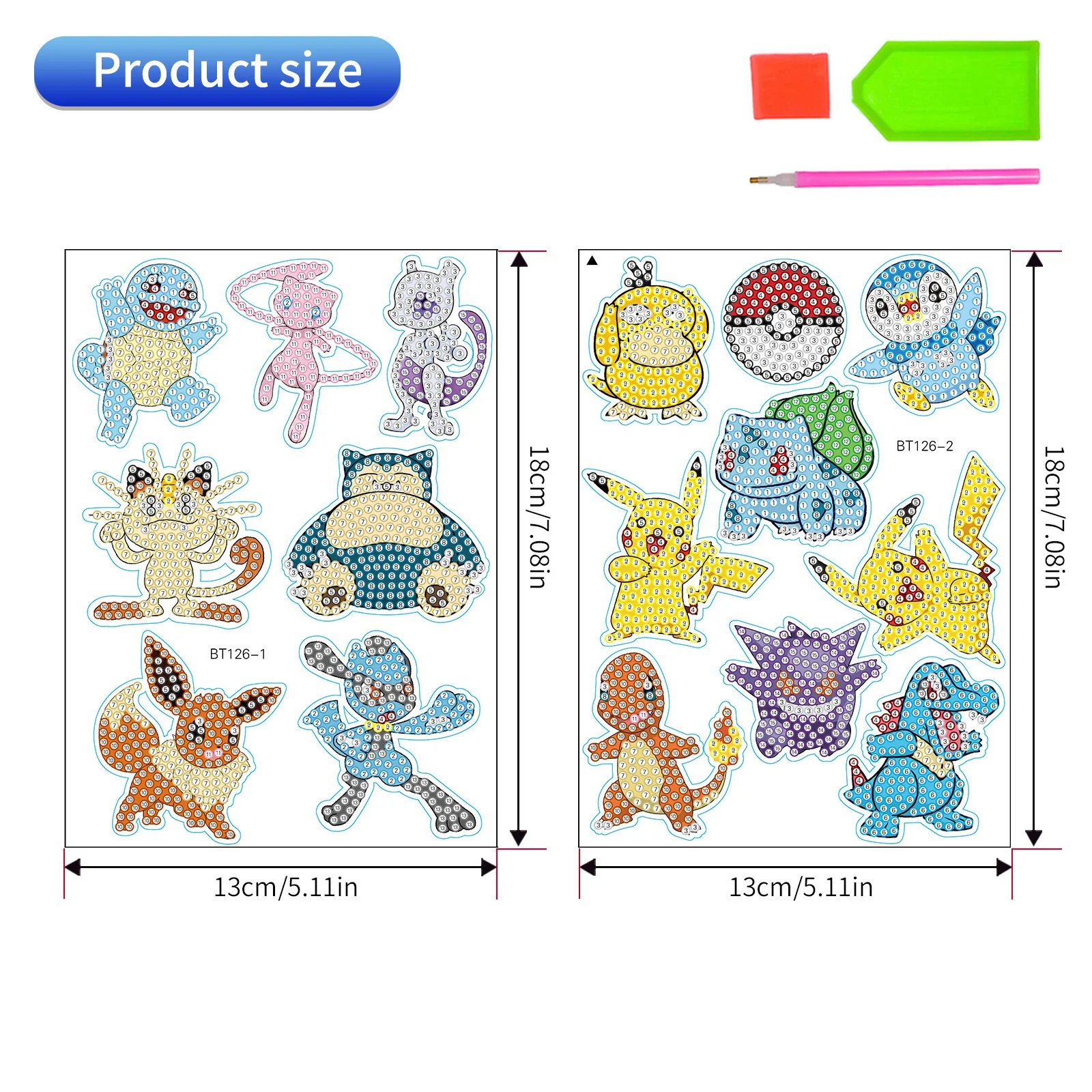 Diamond Painting Stickers Cartoon Game Pikachu DIY Casual Stickers Handmade Lovers School Bag Decoration Paintings