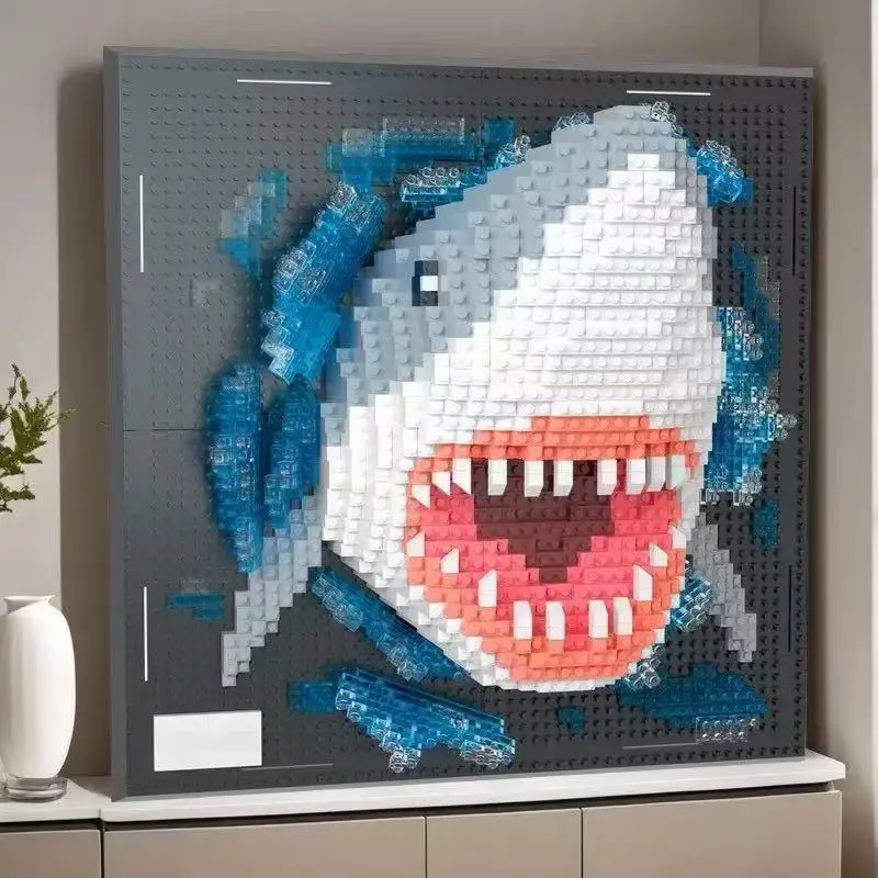 새로운 창의적인 벽 예술 프레임 상어 팬더 고양이 모델 브릭 DIY 마이크로 동물 입자 3D 페인팅 빌딩 블록 장난감 성인 선물