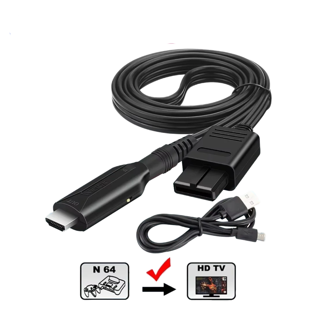 Wiistar N64-HD  ̺ 1m - Nintendo 64  HD / ȯ, USB , 480i/480p/576i 