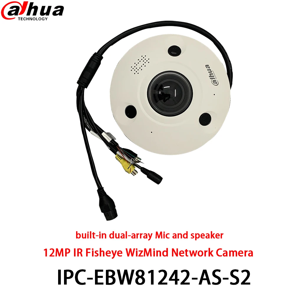 Dahua IPC-EBW81242-AS-S2 IP 카메라 POE 12MP IR10M 내장 마이크 파손 방지 Wizmind IR 네트워크 어안 카메라 AI 어안 카메라