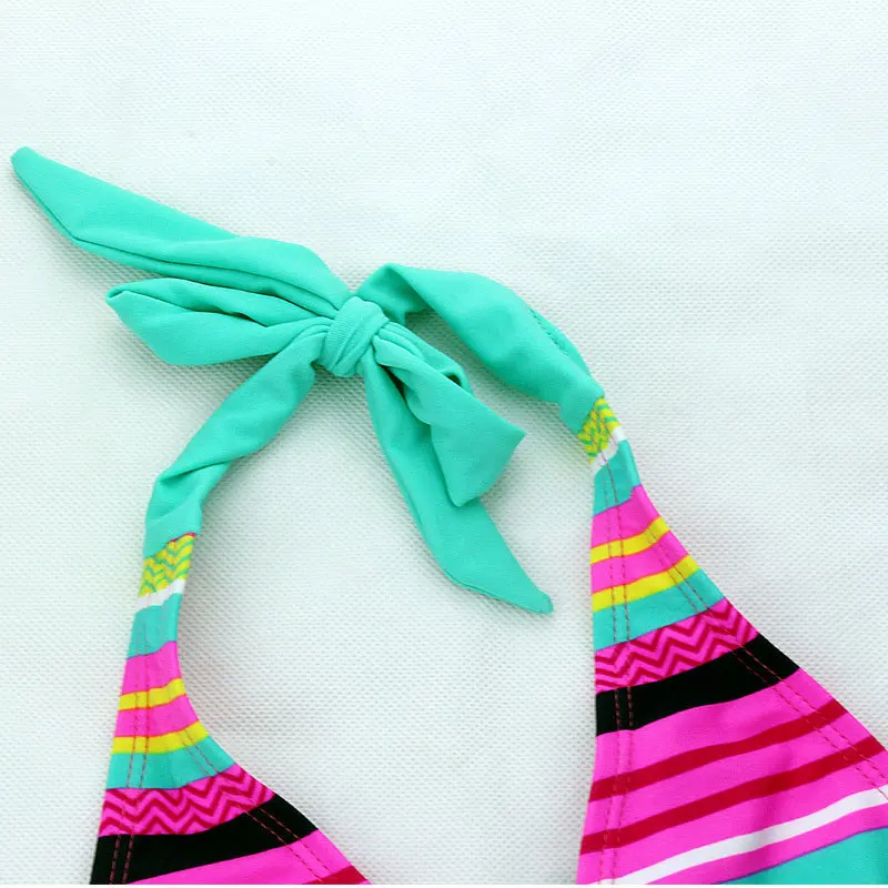 Summer 8-16Y teen Girls Close-fitting Elastic Stripe Swimsuit Girls Split Two-pieces Swimwear Children Stripe Bikini Sets girls swimsuit