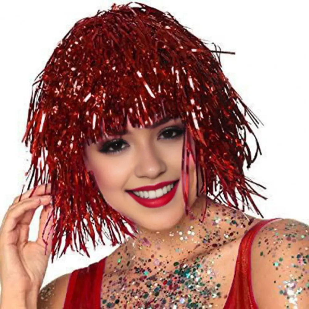 Funny Party Wig Cosplay Disco Shiny Cosplay Party for Adults Festive Decoration with Foil Tinsel Funny for Fancy synthetic wigs