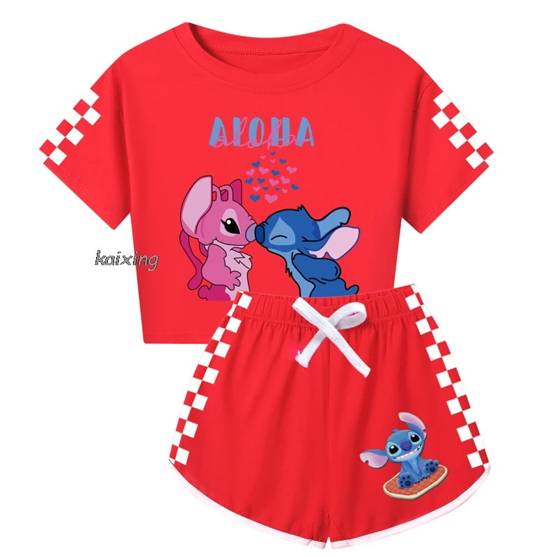 Set di abbigliamento estivo per ragazze e ragazzi Lilo And Stitch maglietta sportiva per bambini + pantaloni set da 2 pezzi abbigliamento per bambini abiti comodi pigiama