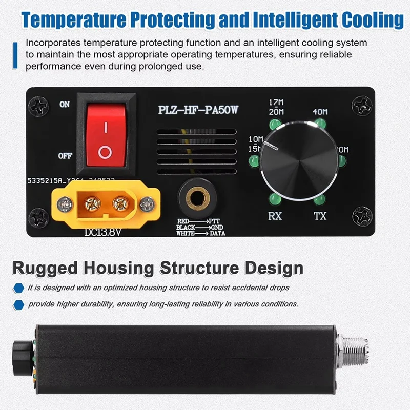 50W Portable Shortwave Power Amplifier with 4-Gear LPF Automatic Transmit & Receive Switching for Multiple Protocols-A22U