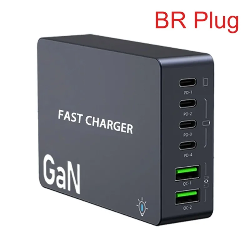 6-Port GaN Multi-Port Charger with USB-C, 100W PPS Fast Charging for Smartphones, Tablets, and Laptops