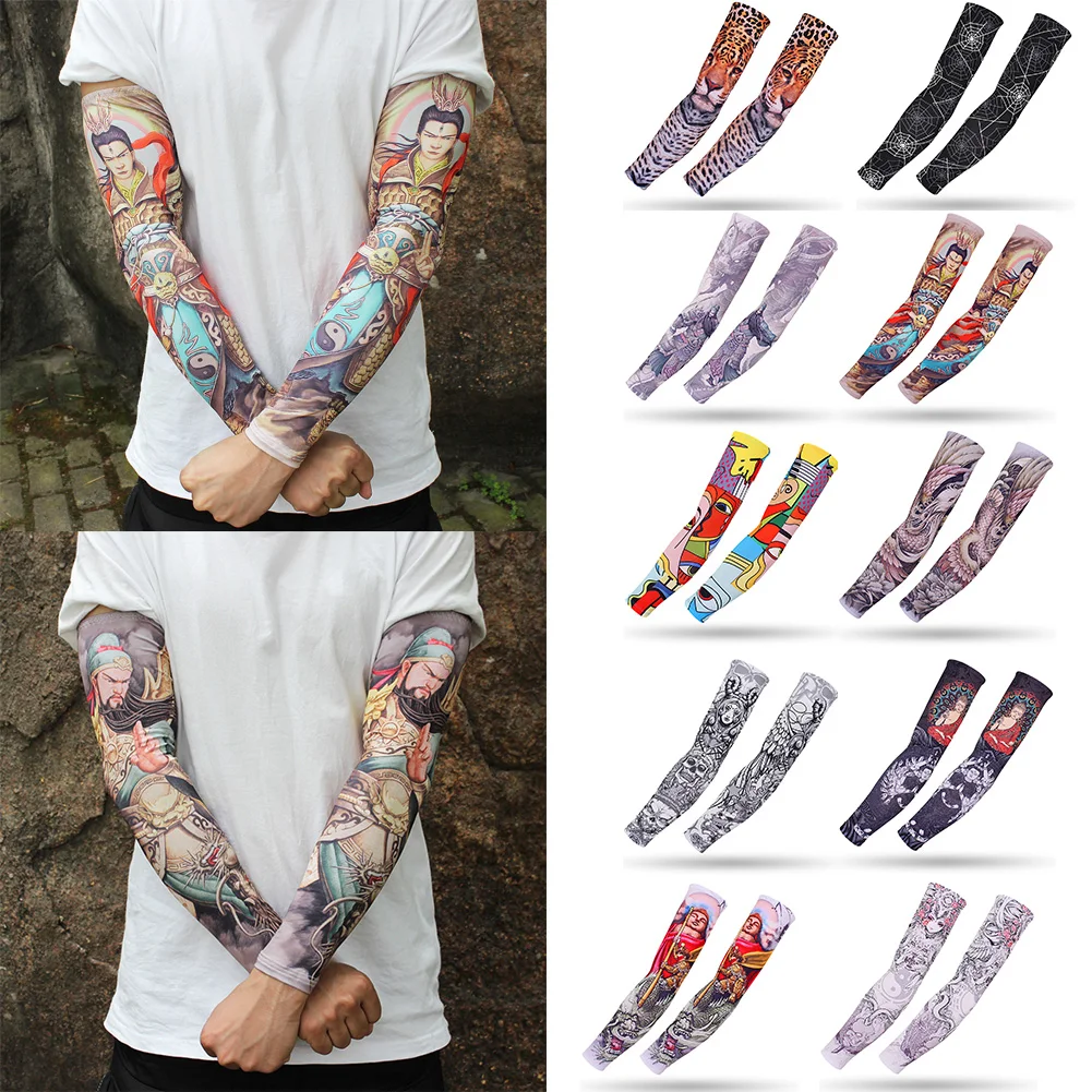 

2PC Street Tattoo Arm Sleeves Sun UV Protection Arm Cover Seamless Outdoor Basketball Riding Sunscreen Arm Sleeves For Men Women