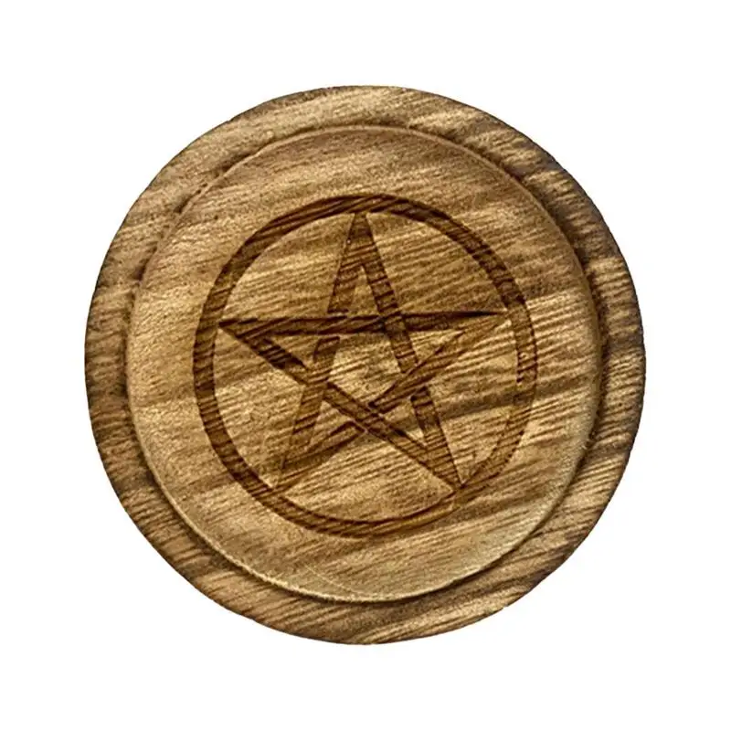 

Astrology Pentagram Wooden Candlestick Tarot Altar Plate Divination Magic Candle Holder Table Energy Witch Ceremony Accessories