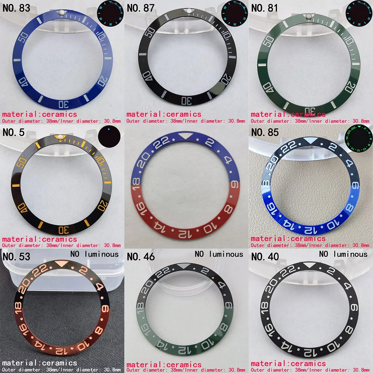 

38mm Watch Ring nh35 Ceramic Bezel Insert Ring celebrities Watch bezel 40mm nh35 Case Watch Accessories parts nh36 Inner ring