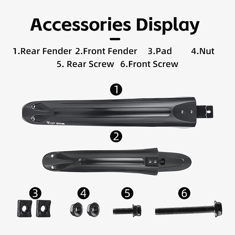 WEST BIKING Bicycle Fender 26/27.5/29 Inch Front Rear MTB Bike Guard Fender Quick Release Protector Cycling Parts