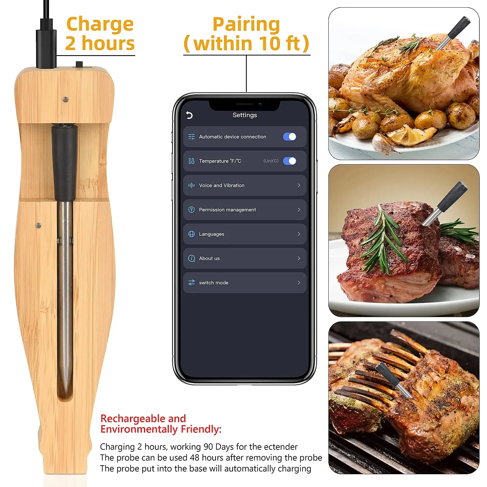 Digital Newest 350ft Wireless Meat Food Thermometer,Smart APP Control Bluetooth Kitchen Thermometer for Cooking,Oven,Grill,BBQ 5