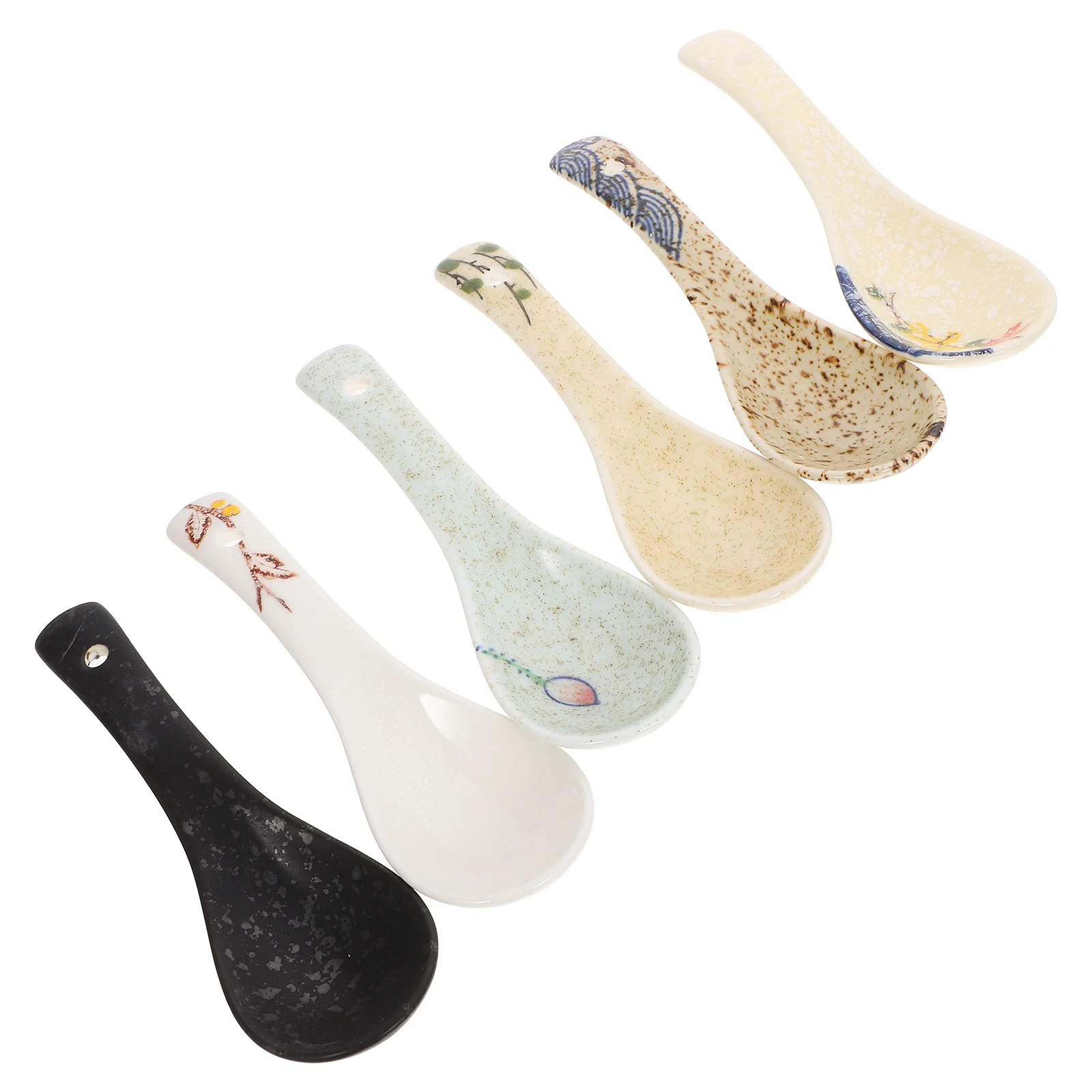 

6pcs Ceramics Soup Spoons Rice Spoons Serving Spoons Appetizers Tableware for Cereal Stews