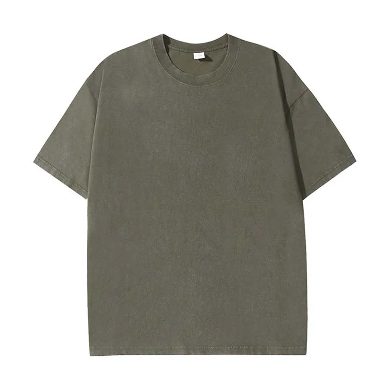 Summer 230g Retro Heavyweight Pure Cotton Round Neck T-shirt Custom Washed Loose Short Sleeved Oversize Men Top 2