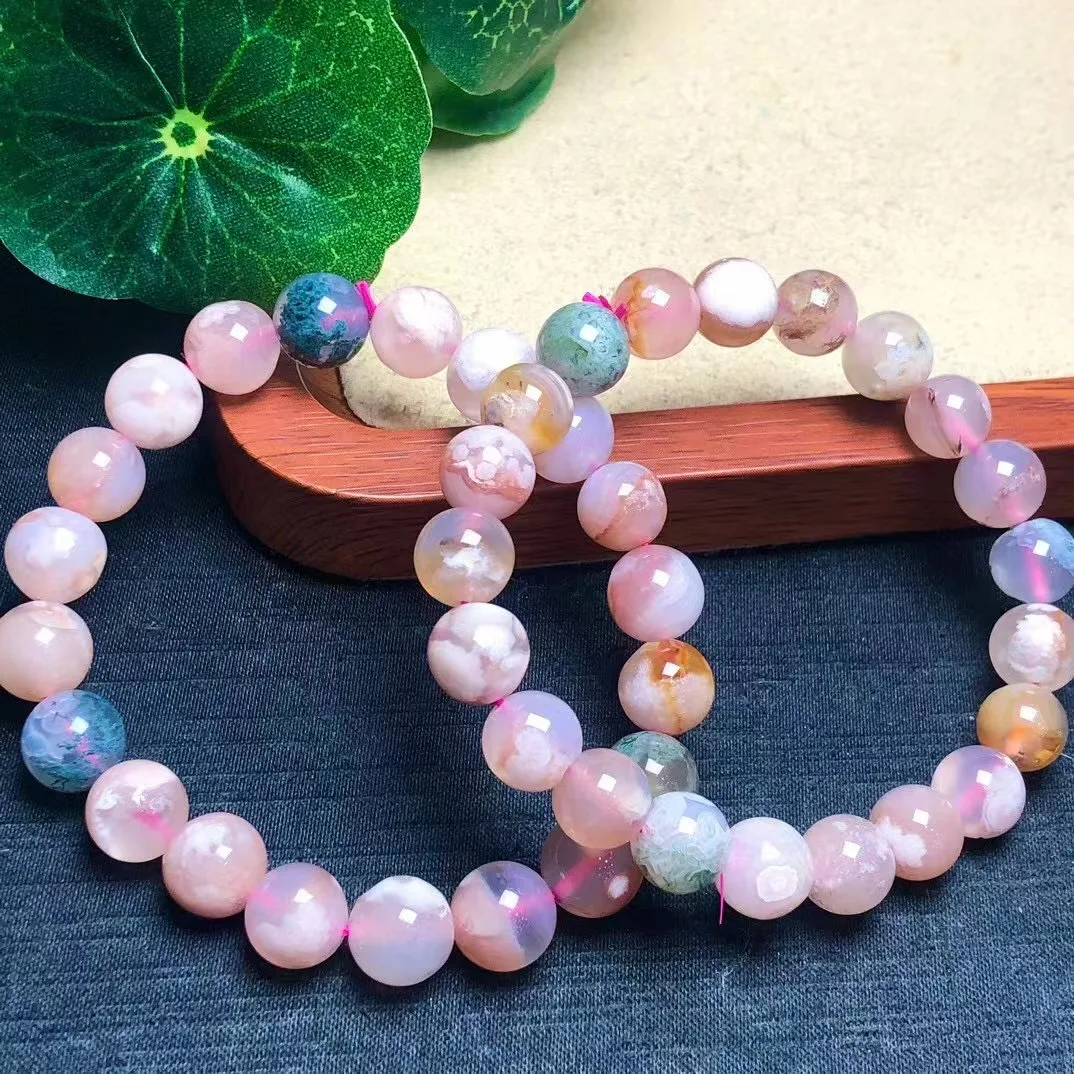 

Good Quality 11mm Natural Cherry Blossom Agate Crystal Healing Bead Bracelet Special Gemstone Jewelry Gift For Friends