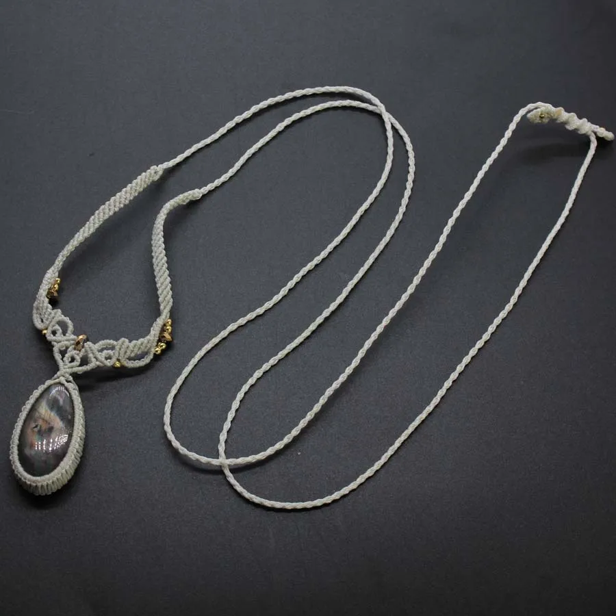Handmade Rope Braided Macrame Crystal Stone Pendant Necklace For Women Natural Labradorite Weave Adjustable Necklace Jewellery 5